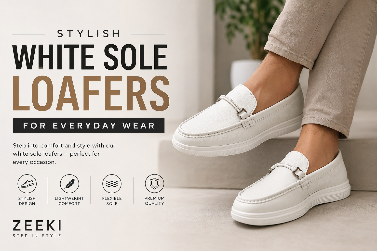 Stylish White Sole Loafers for Everyday Wear | Zeeki